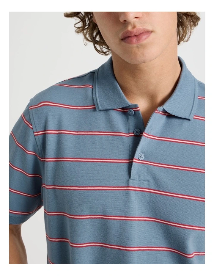 Regular Fit Stripe Short Sleeve Polo in Blue image 6