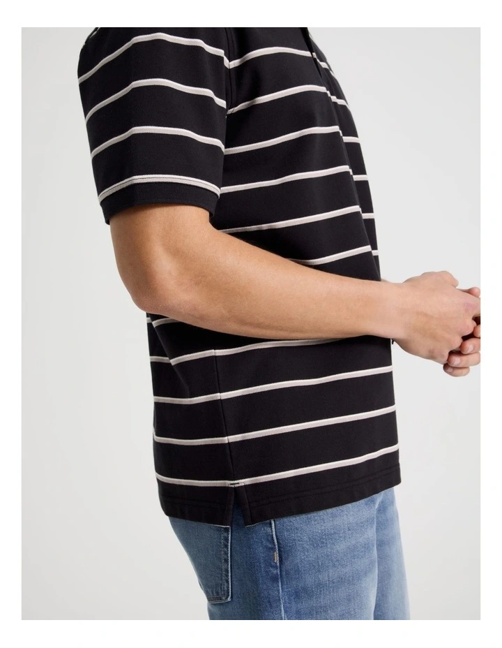 Regular Fit Stripe Short Sleeve Polo in Black image 4