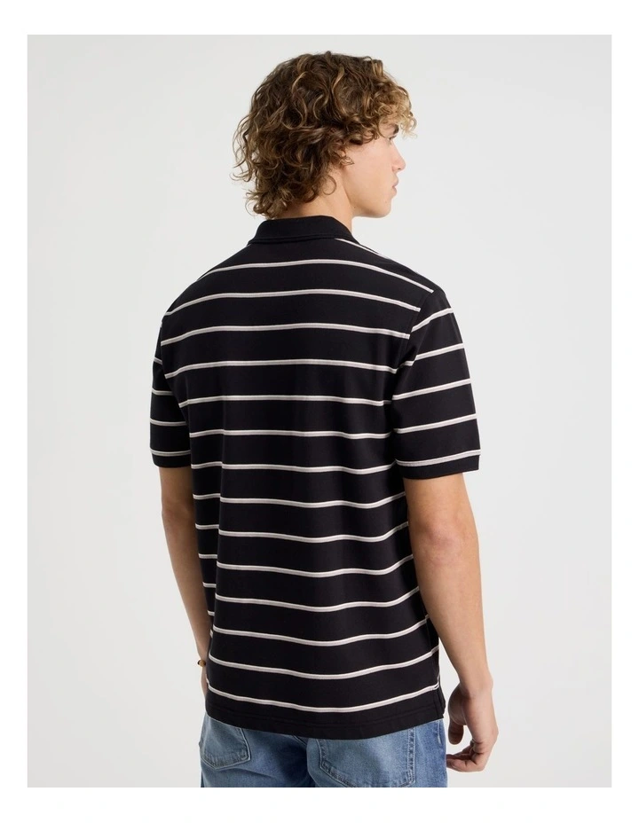 Regular Fit Stripe Short Sleeve Polo in Black image 6
