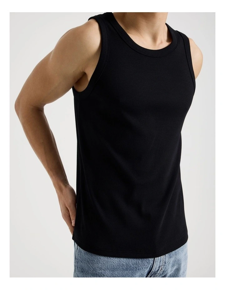 Jersey Rib Singlet in Black image 2