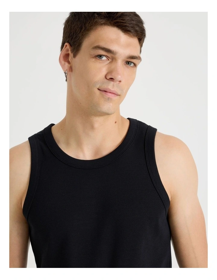 Jersey Rib Singlet in Black image 2