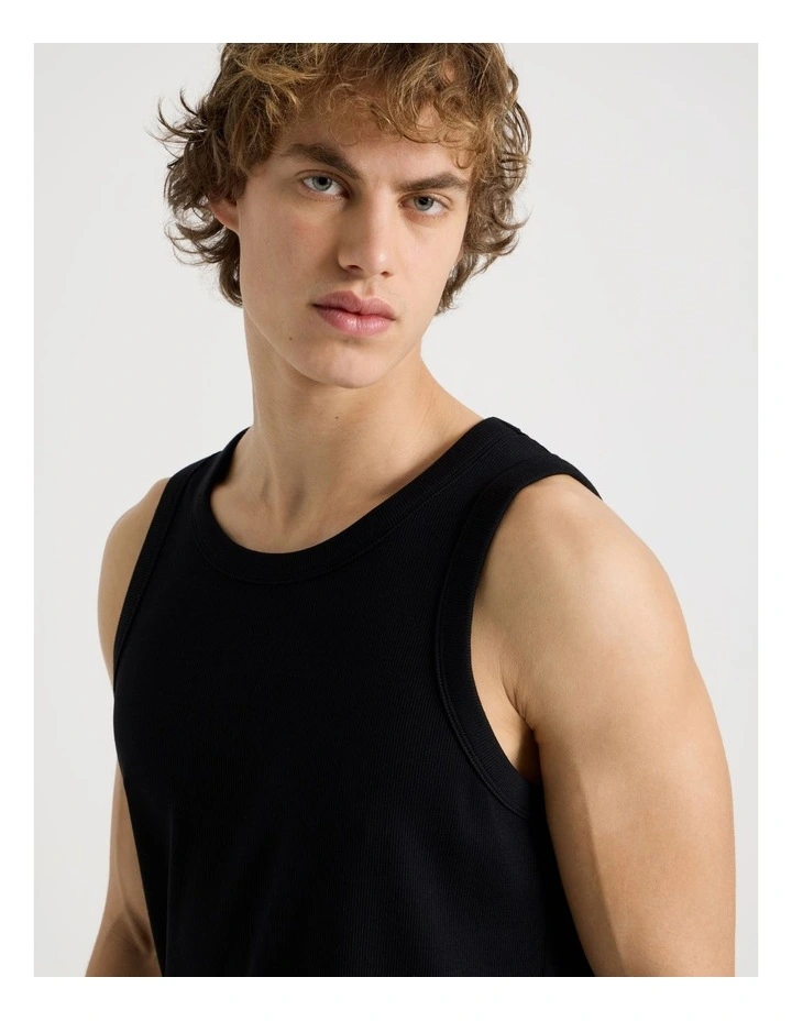 Jersey Rib Singlet in Black image 3