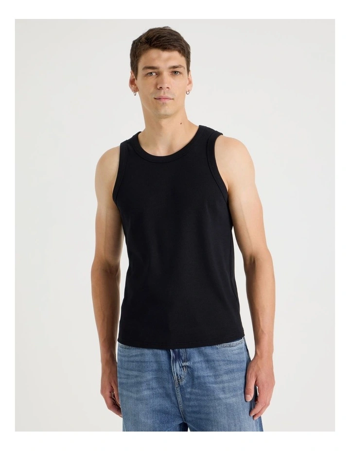 Jersey Rib Singlet in Black image 4