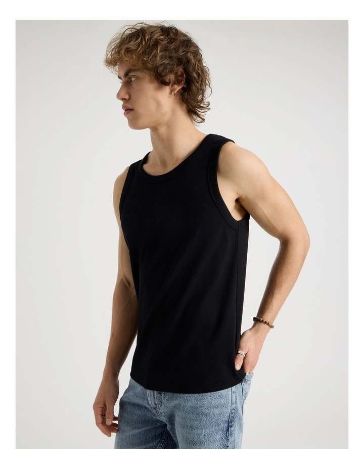 Jersey Rib Singlet in Black image 5