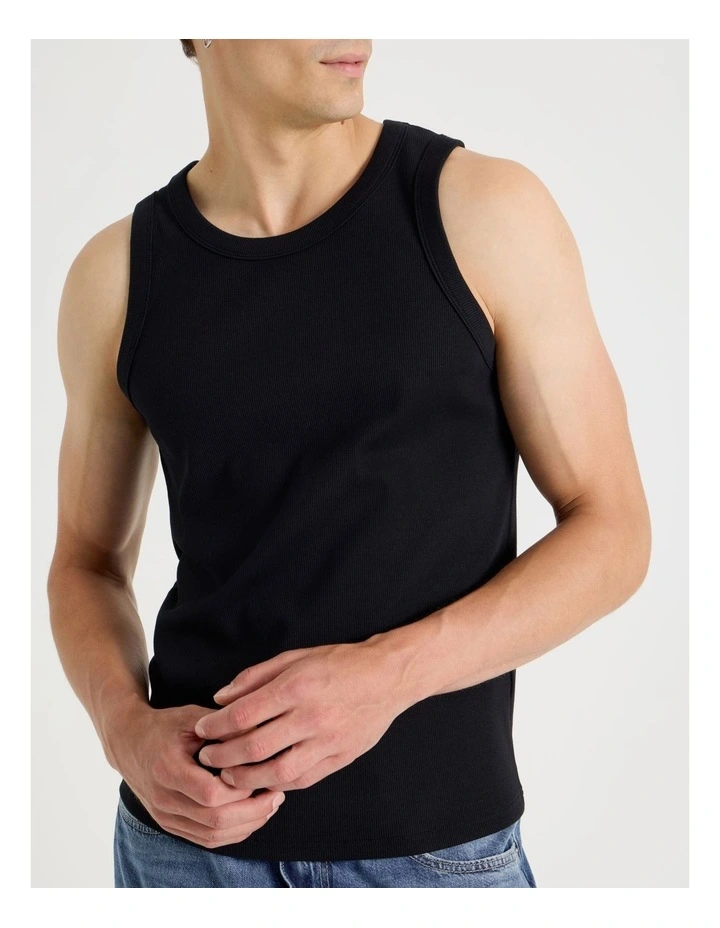 Jersey Rib Singlet in Black image 5