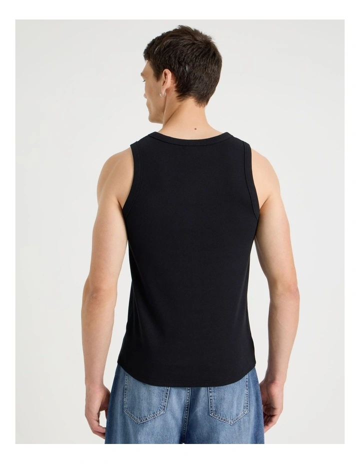 Jersey Rib Singlet in Black image 6