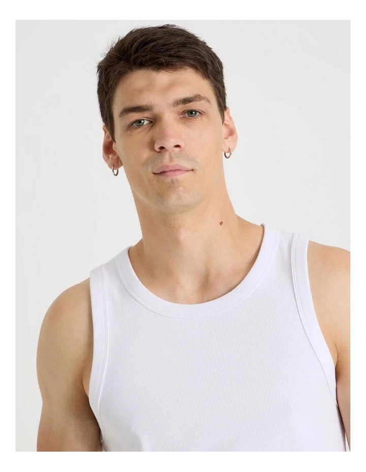 Jersey Rib Singlet in White image 3