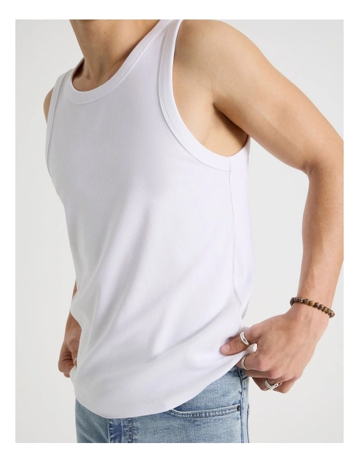 Jersey Rib Singlet in White image 5