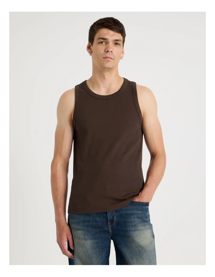 Jersey Rib Singlet in Brown image 1