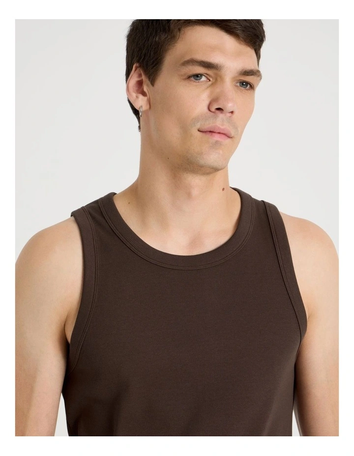 Jersey Rib Singlet in Brown image 4