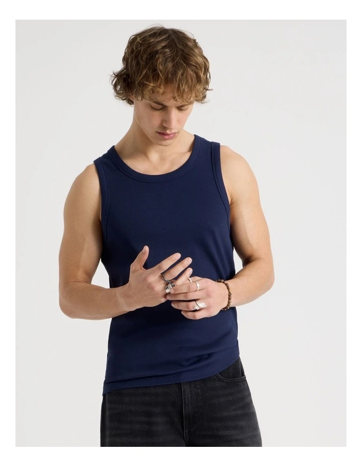 Jersey Rib Singlet in Navy image 1