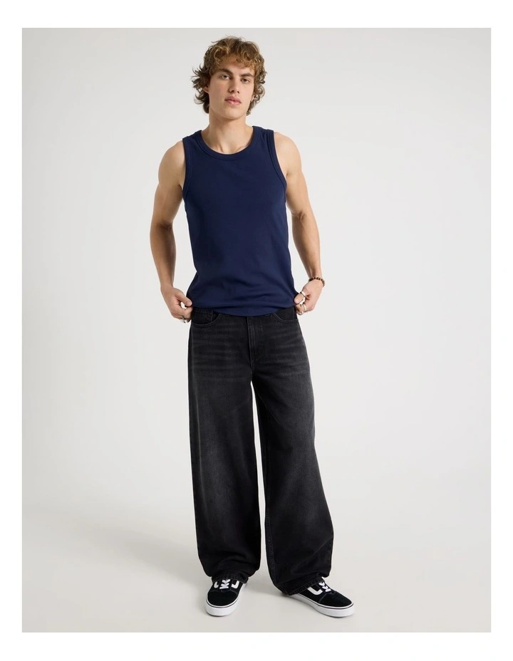 Jersey Rib Singlet in Navy image 2