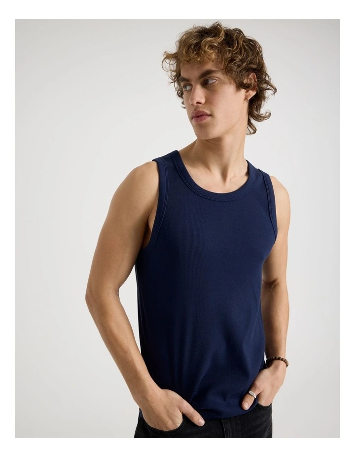 Jersey Rib Singlet in Navy image 3