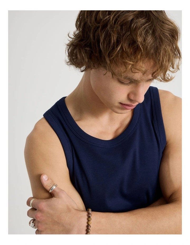 Jersey Rib Singlet in Navy image 4