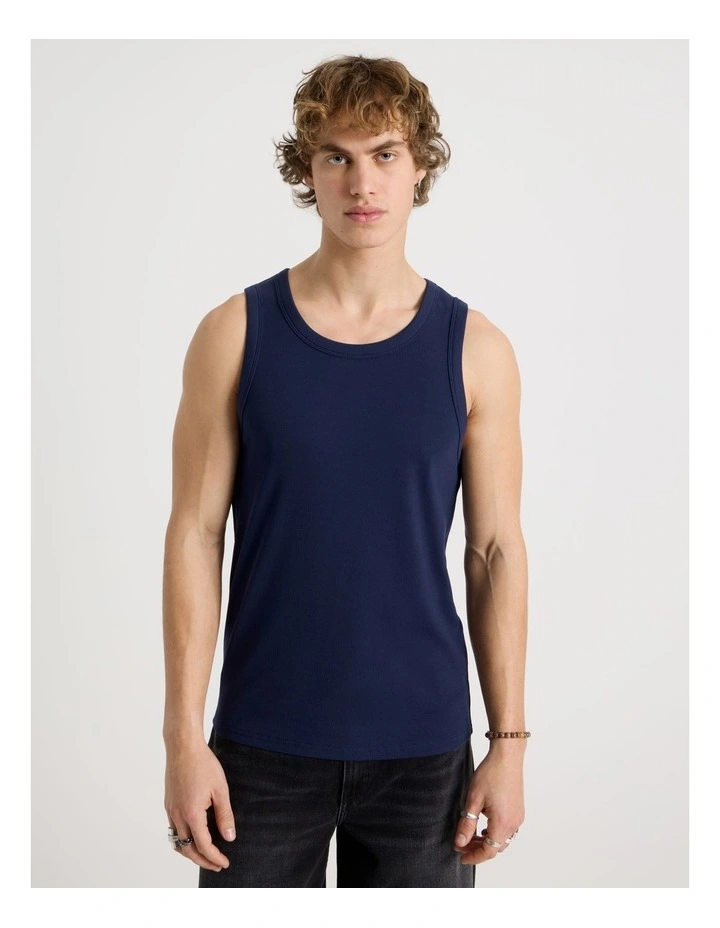 Jersey Rib Singlet in Navy image 5