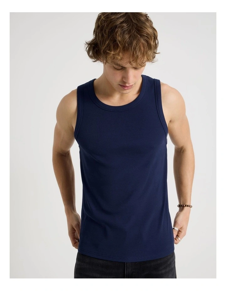 Jersey Rib Singlet in Navy image 7