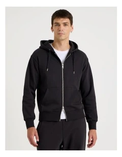Relaxed Zip Thru Hoodie in Black