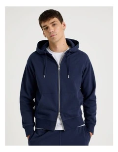 Relaxed Zip Thru Hoodie in Navy