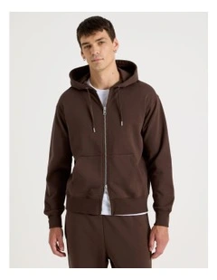 Relaxed Zip Thru Hoodie in Brown