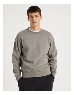 Garment Dyed Crew Neck Sweat Top in Stone
