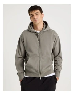 Garment Dyed Relaxed Zip Thru Hoodie in Stone