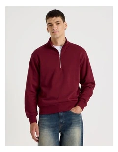 1/4 Zip Sweat Top in Red