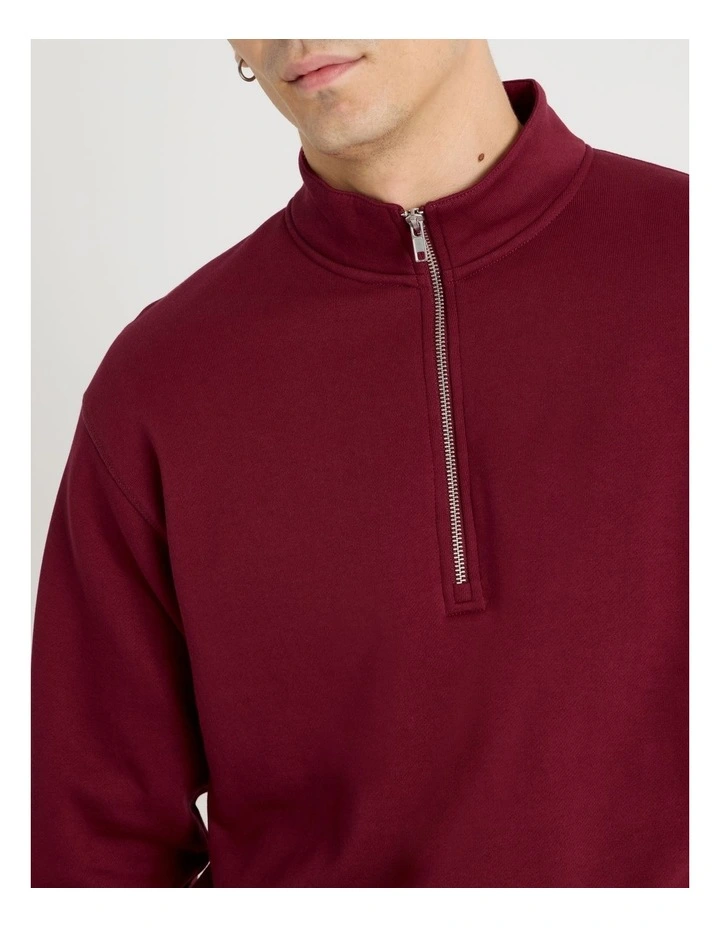 1/4 Zip Sweat Top in Red image 3
