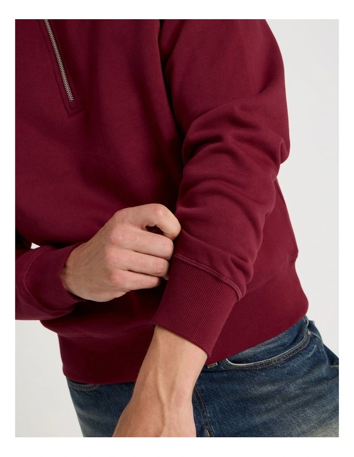 1/4 Zip Sweat Top in Red image 4