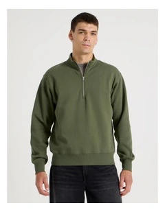1/4 Zip Sweat Top in Light Khaki