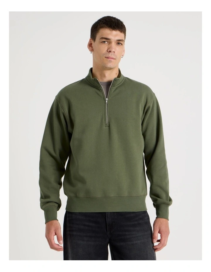 1/4 Zip Sweat Top in Light Khaki image 1
