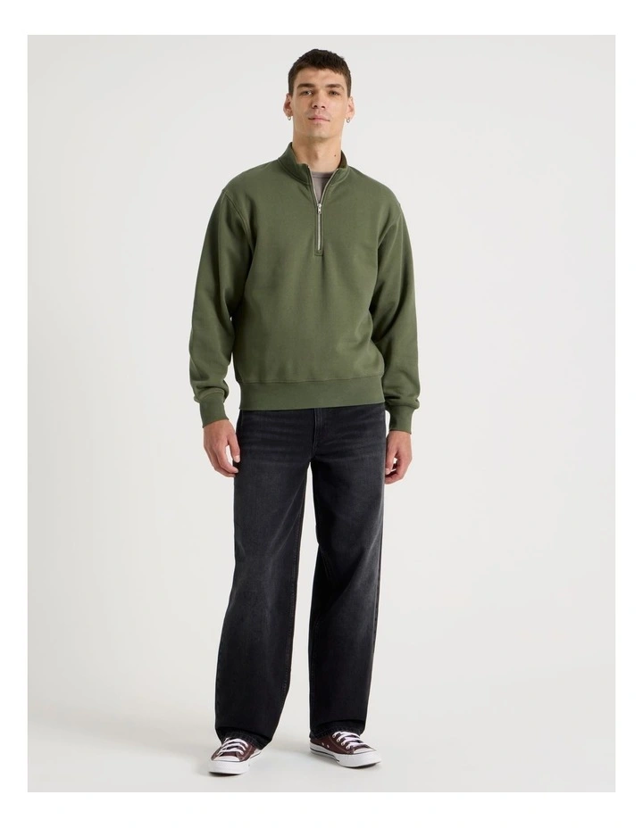 1/4 Zip Sweat Top in Light Khaki image 2