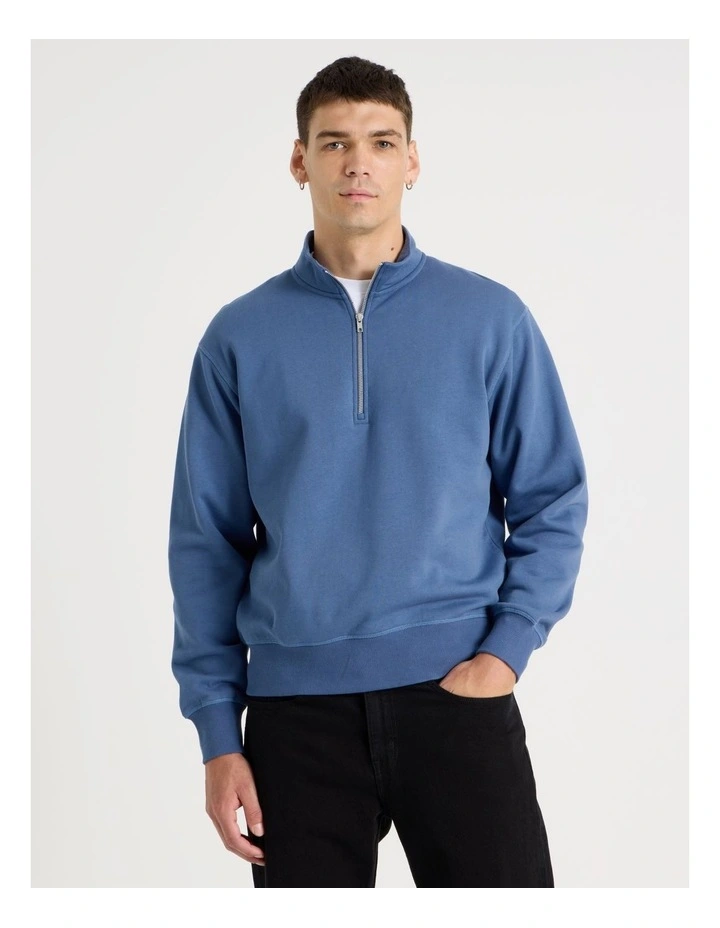 1/4 Zip Sweat Top in Mid Blues image 1