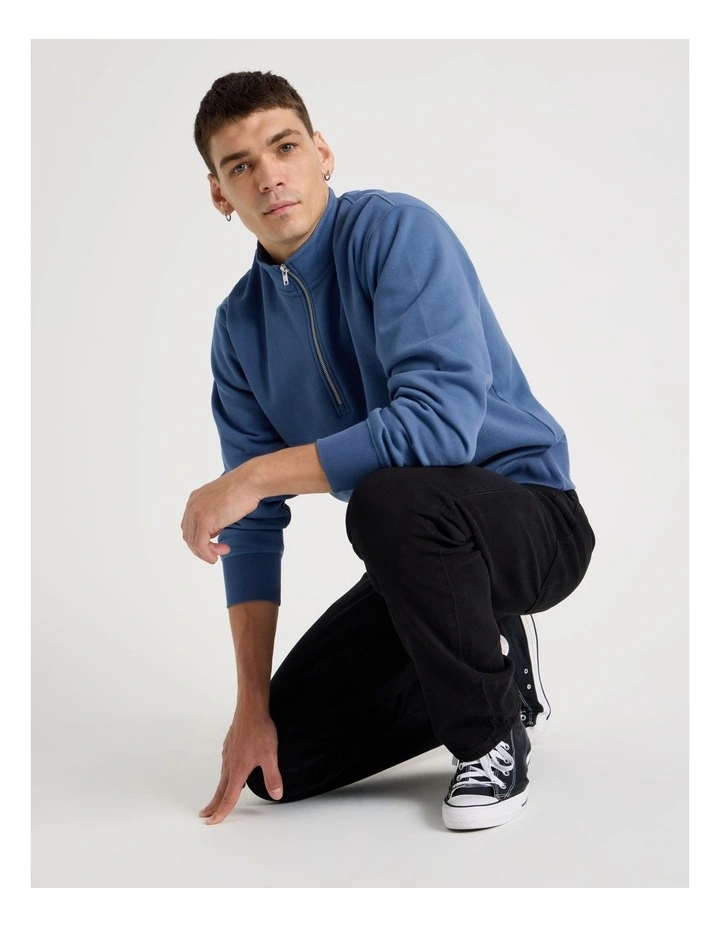 1/4 Zip Sweat Top in Mid Blues image 2