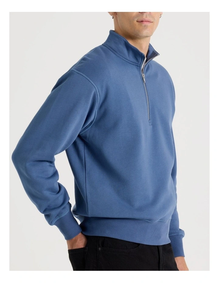 1/4 Zip Sweat Top in Mid Blues image 4