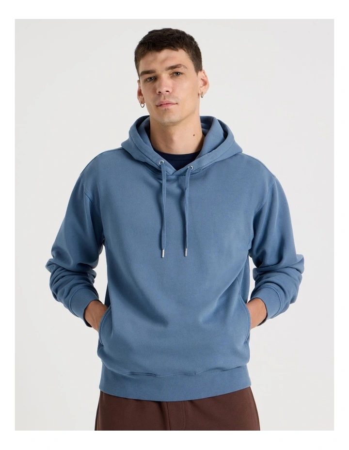 Garment Dyed Relaxed Hoodie in Mid Blues image 1