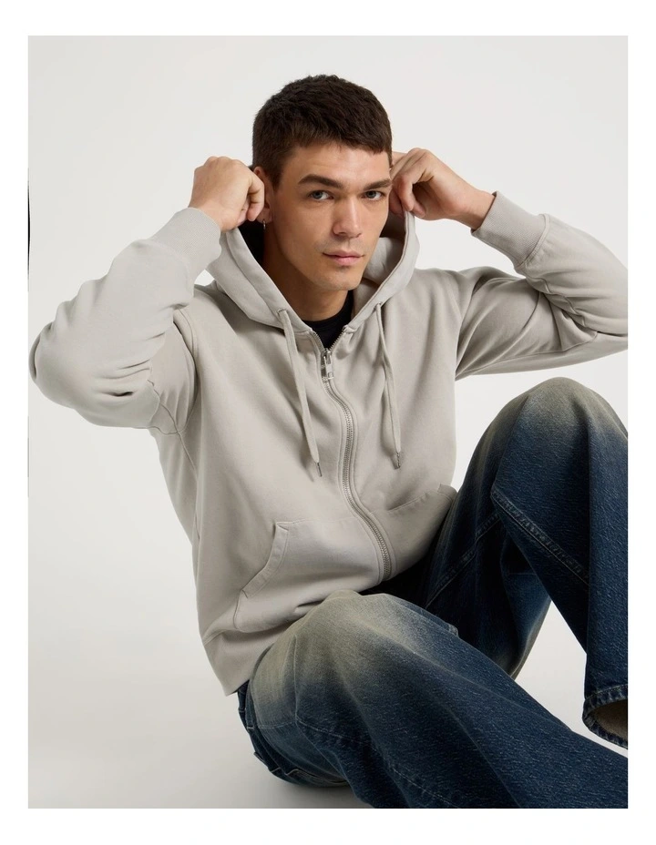 Garment Dyed Relaxed Zip Thru Hoodie in Bone image 1