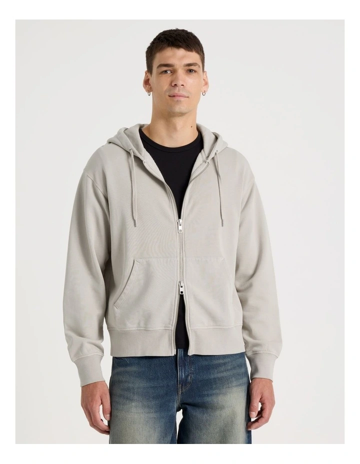 Garment Dyed Relaxed Zip Thru Hoodie in Bone image 3