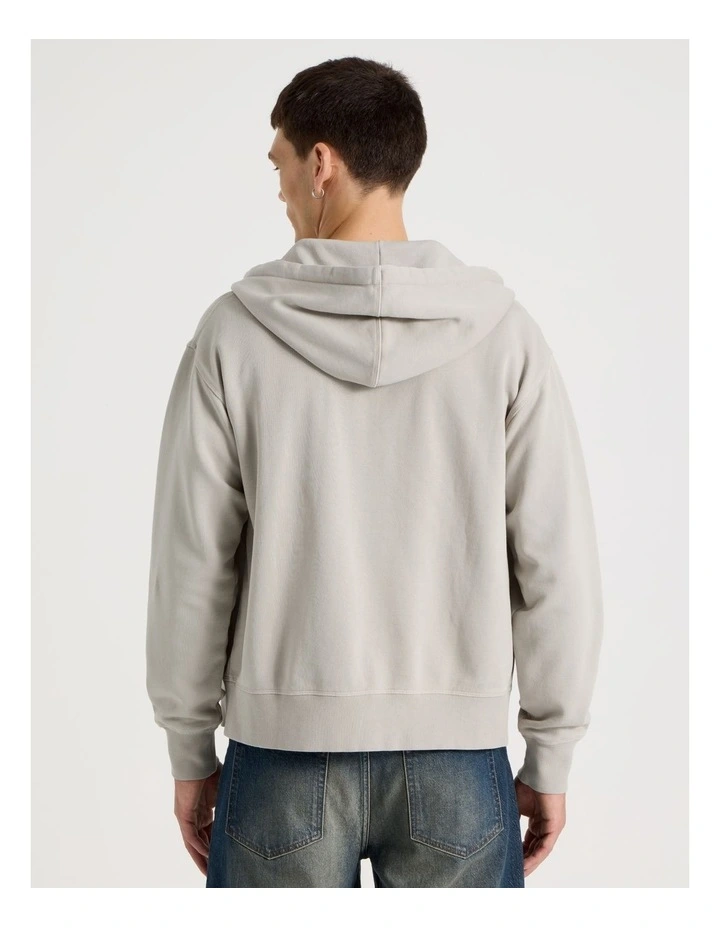 Garment Dyed Relaxed Zip Thru Hoodie in Bone image 6