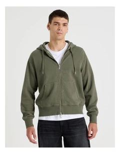Garment Dyed Relaxed Zip Thru Hoodie in Light Khaki
