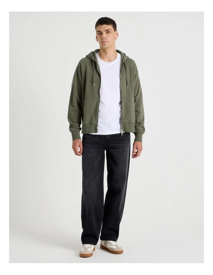 Garment Dyed Relaxed Zip Thru Hoodie in Light Khaki image 2