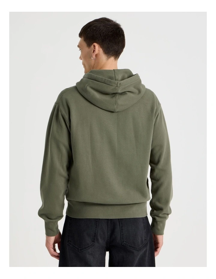 Garment Dyed Relaxed Zip Thru Hoodie in Light Khaki image 6