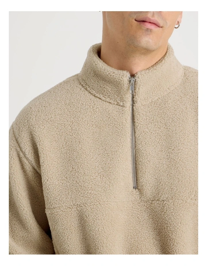 1/4 Zip Sherpa Sweat Top in Stone image 4