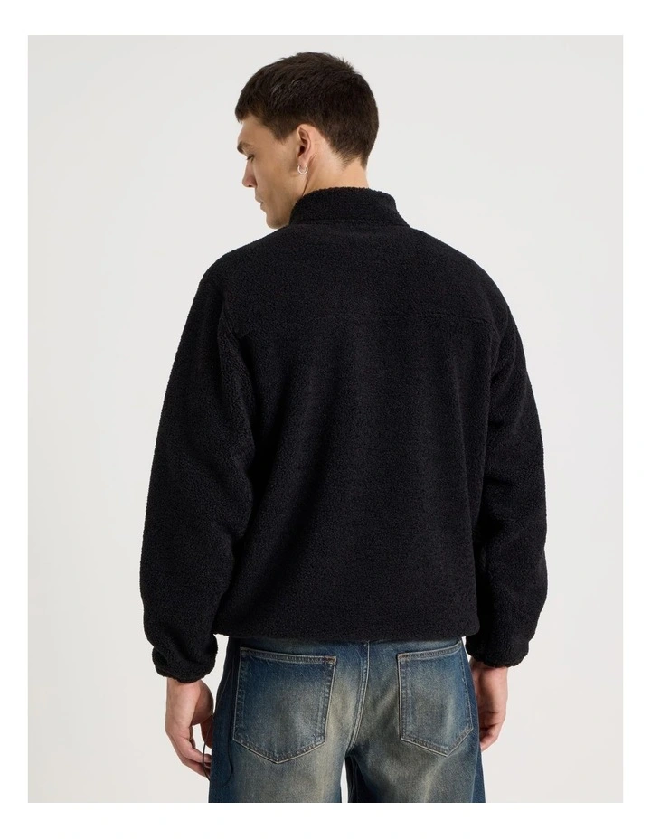 1/4 Zip Sherpa Sweat Top in Black image 7