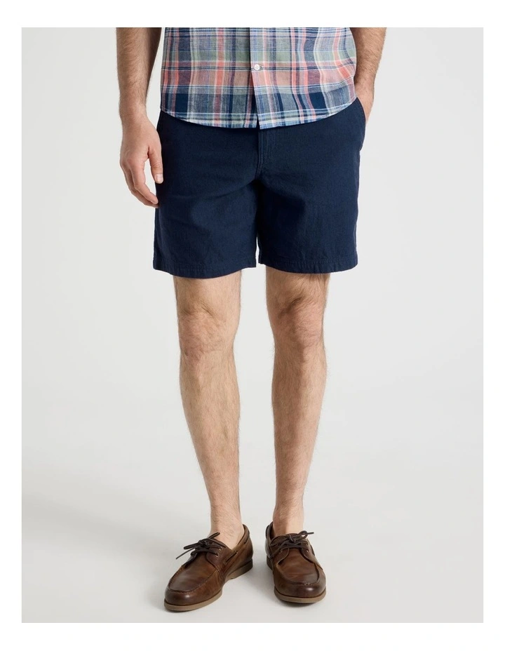 Cotton Linen Short in Navy image 2