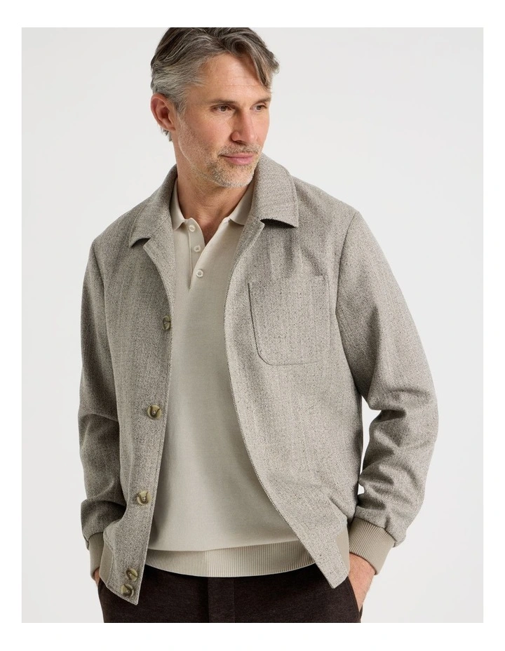 Herringbone Bomber Jacket in Bone image 1