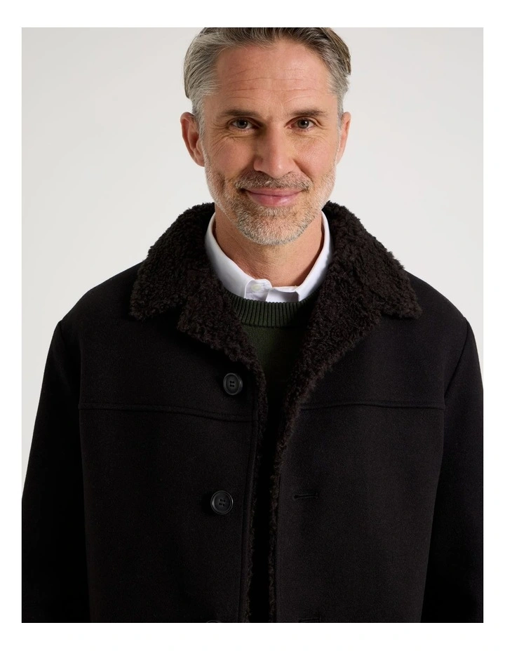 Sherling Collar Coat in Black image 3