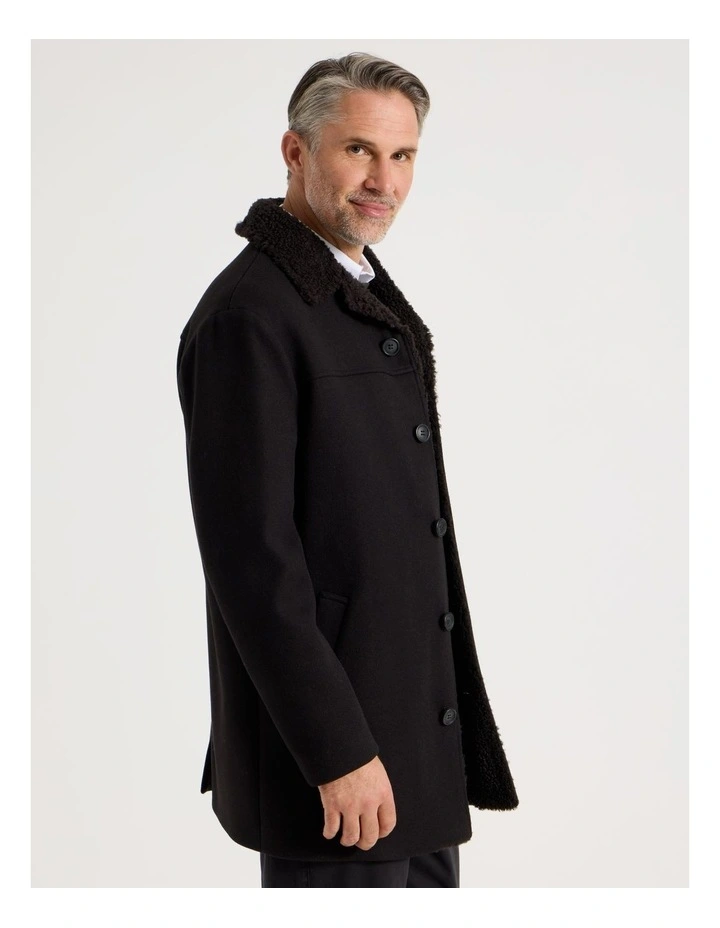 Sherling Collar Coat in Black image 4