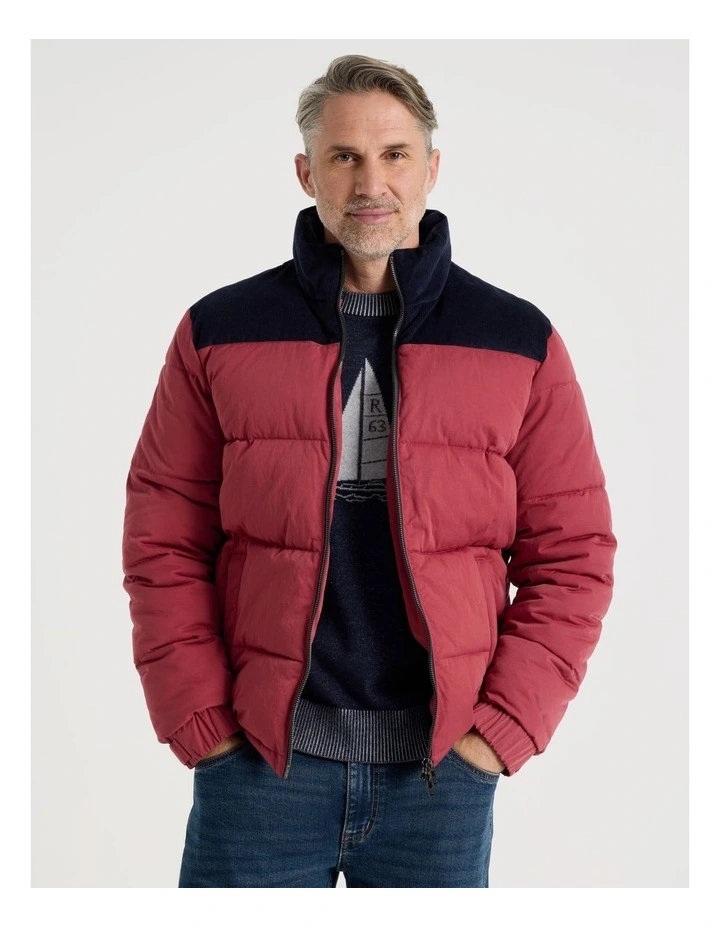 Contrast Panel Puffer Jacket in Red image 1
