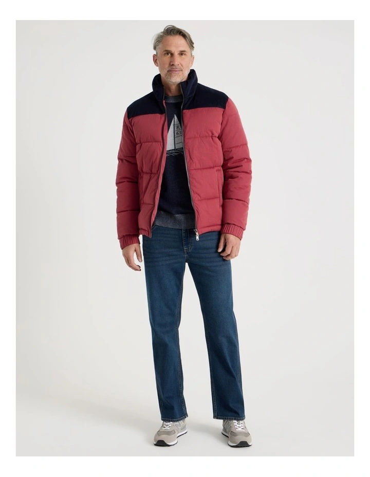 Contrast Panel Puffer Jacket in Red image 2