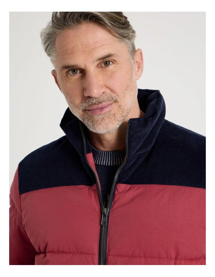 Contrast Panel Puffer Jacket in Red image 3